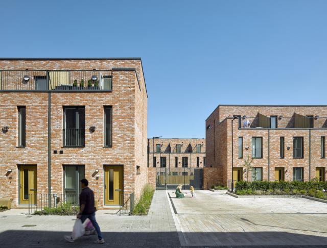 Exterior shot of a modern residential development.