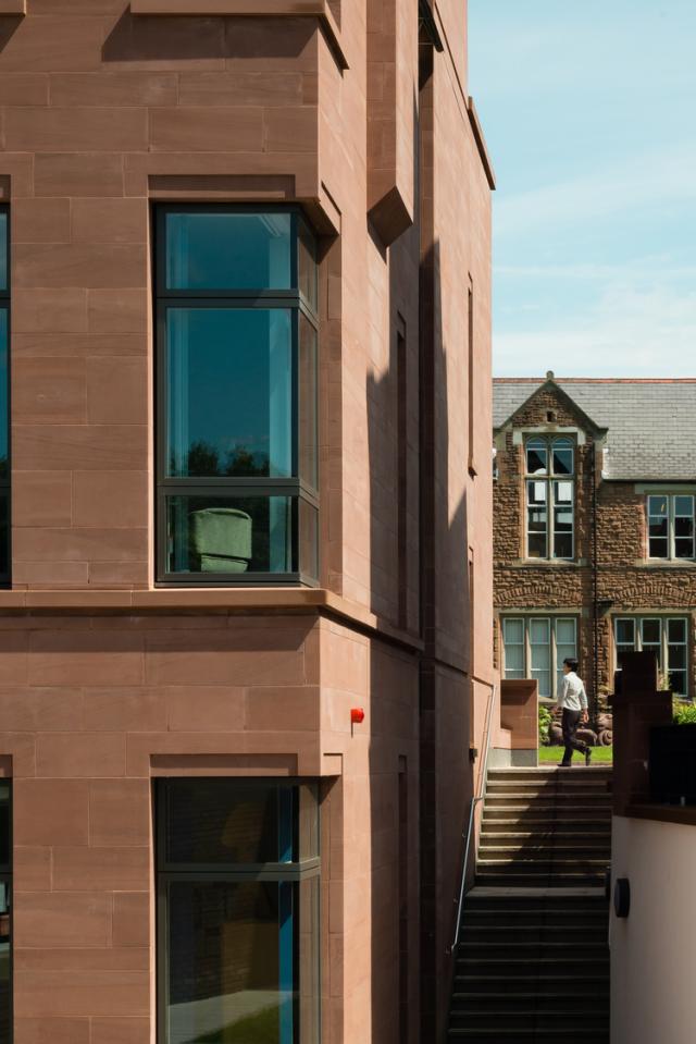 close up of building and exterior stairs at monmouth school