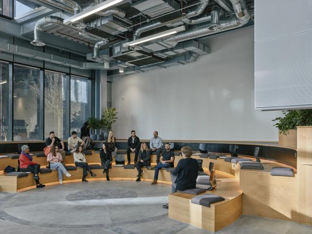 interior of circular meeting room with high ceilings