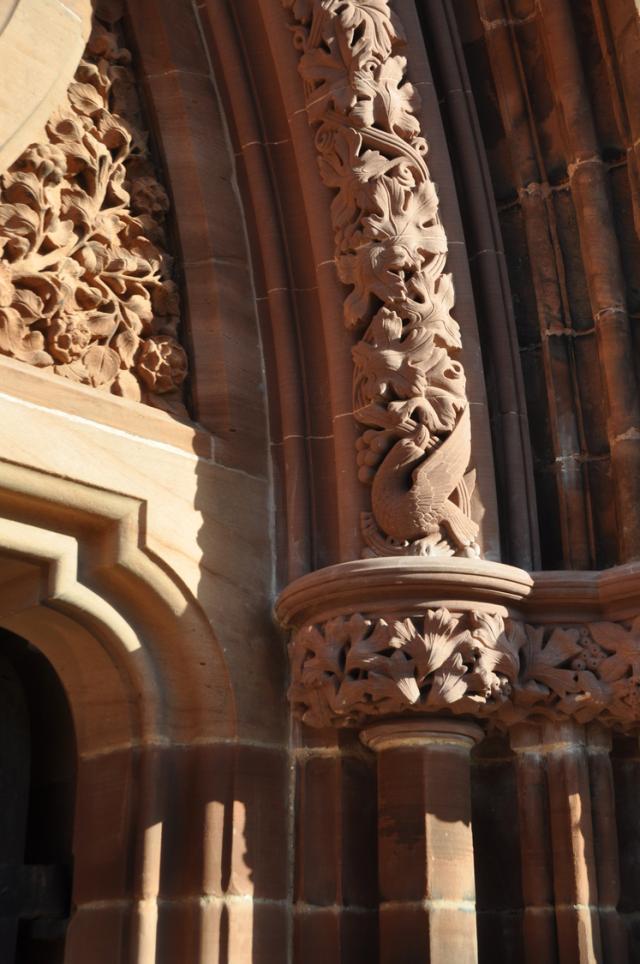 close up of external restored stonework on cathedral