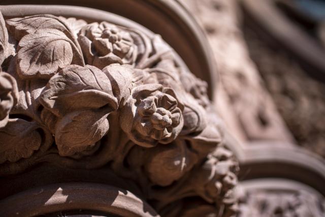 close up of external restored stonework on cathedral