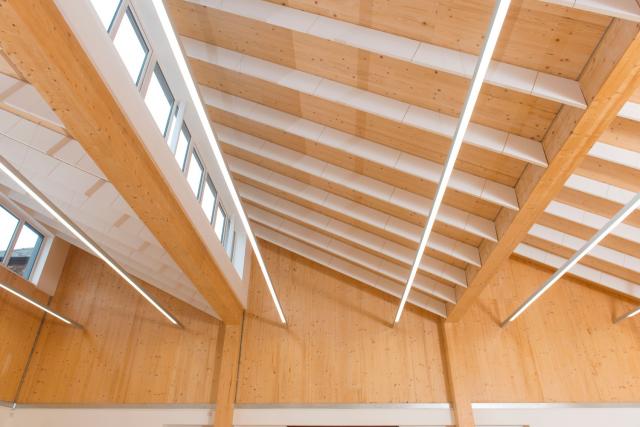 interior of evelyn street primary school slanted ceiling detail