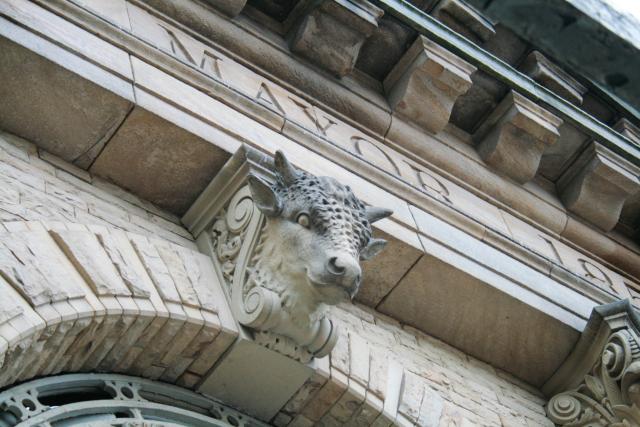 goat figurehead on outside of mackie mayor building