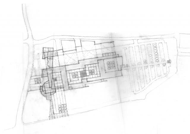 rough pencil sketch of siemens building plan