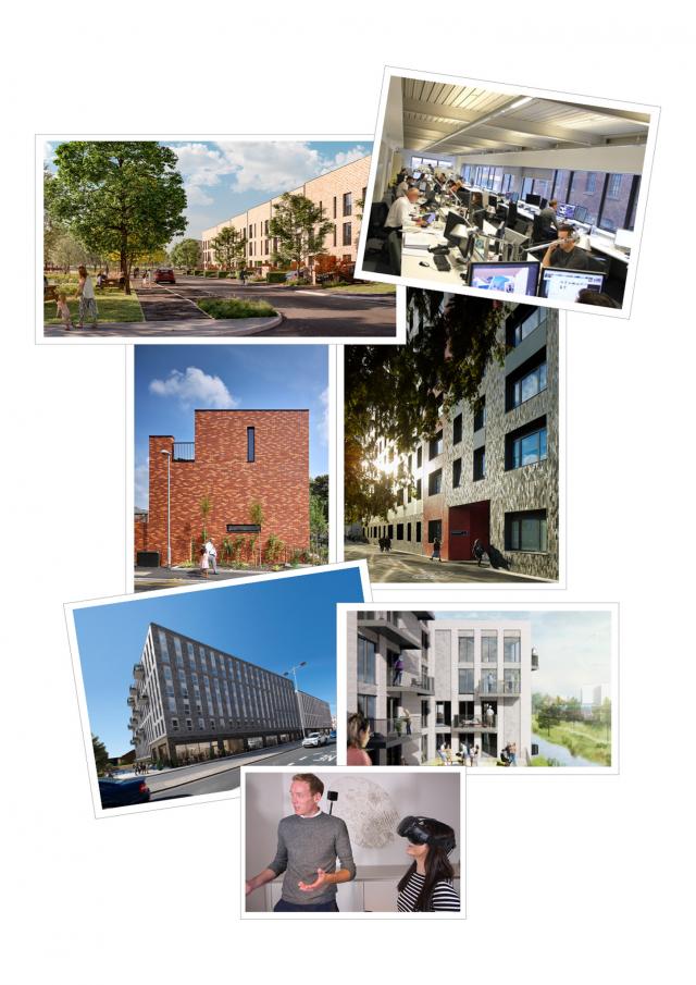 various media collage of architecture technology
