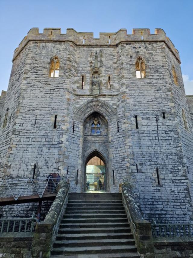 Front elevation of a medieval castle.