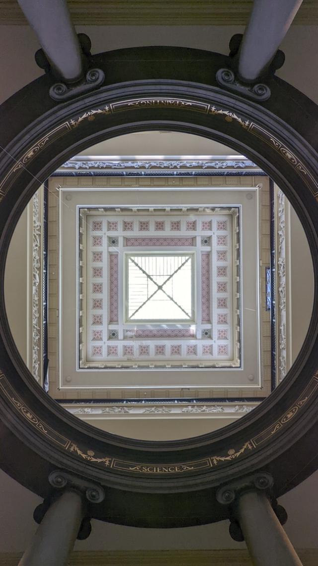 looking up into the dome of the Harris Museum