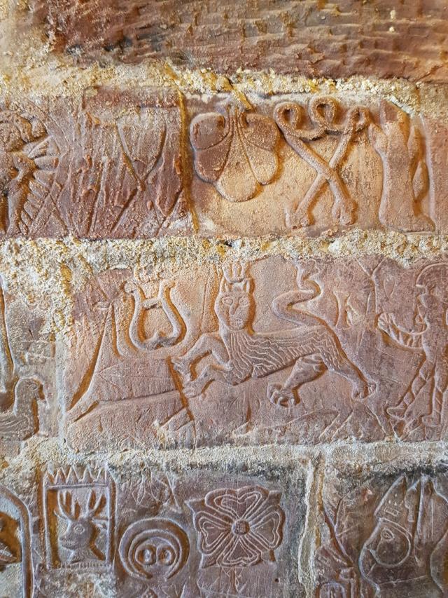 Close-up of the 'Prisoners' carvings' at The Keep, Carlisle Castle. The carvings date from the 1480s.