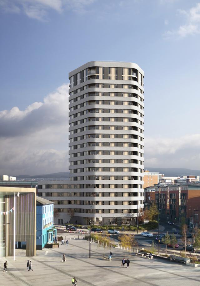 looking across preston city centre towards moor lane tower