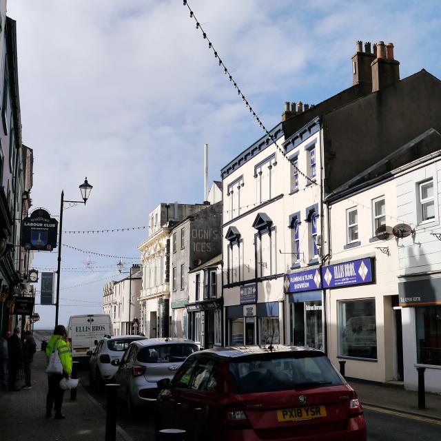 Photo of Maryport high street, showing the Carlton in the background.