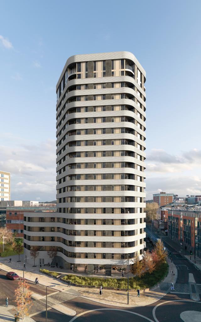 Moor Lane, a high-rise building in Preston with white panelling exterior