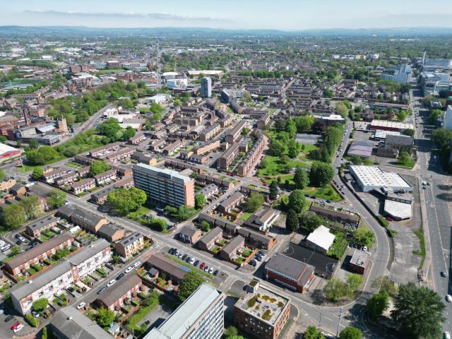 an aerial view of brunswick in manchester