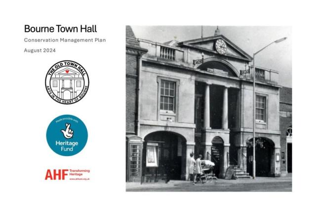 Title page for a report on Bourne Town Hall