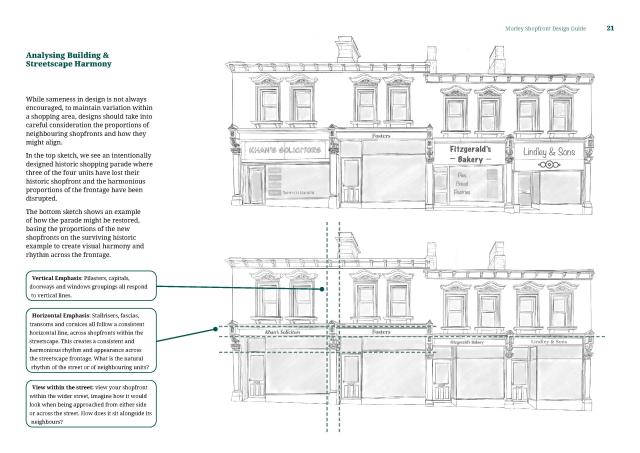 A report page with a line drawing of shopfronts