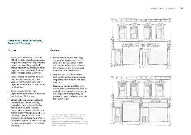 A report page with a line drawing of shopfronts