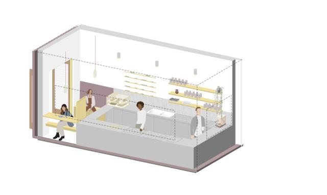 3D visual of a market stall kiosk - interior