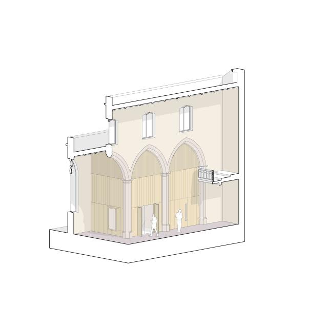 sketches showing new pods inside a church